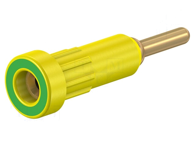 Contact; banaanstekker 2mm; 10A; Tot.l: 24,5mm; geel-groen; 60VDC Contact; banaanstekker 2mm; 10A; Tot.l: 24,5mm; geel-groen; 60VDC
